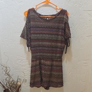 3/$10 Chic Brown and Red Geometric Romper